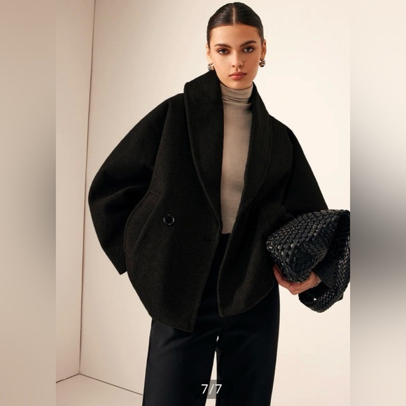 Commense Jackets & Blazers - Commense Tweed Pockets Loose Coat Black